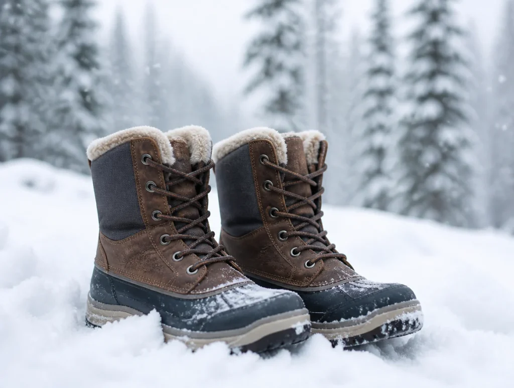 Snowboots in de sneeuw